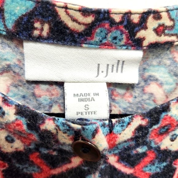 J. Jill Henley Style Popover Babydoll Hem Top Size S Petite Abstract Geo Floral - Picture 4 of 6